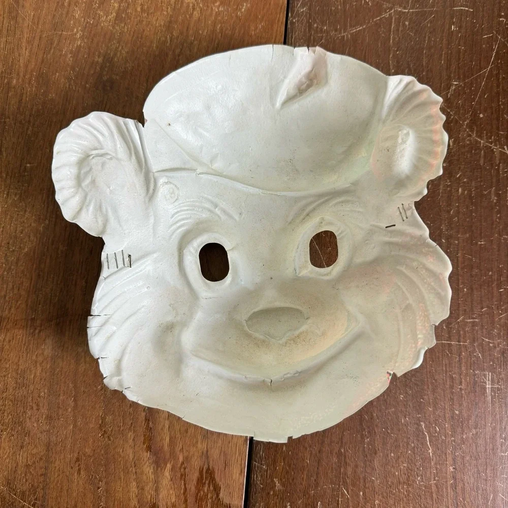 Vintage Ben Cooper 1970s Plastic‎ Bear with Hat Neon black light full face mask